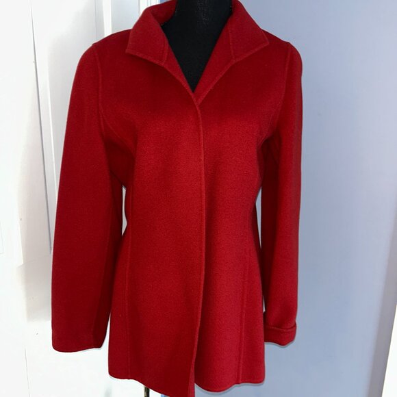 Linda Allard Ellen Tracy Red Wool Jacket, Open Front, Lightweight, Size 10 - Picture 2 of 7